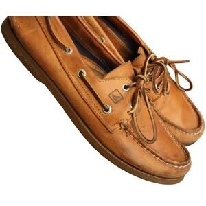 Sperry Topsider Tan Leather Loafers Boat Shoes 2 Eye Mens 9 Nubuck Moc Deck Worn